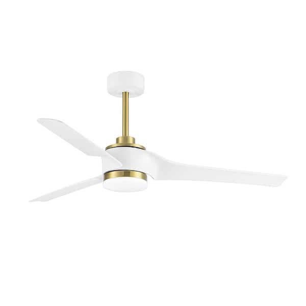 Breezary Clare 52 in. Integrated LED Indoor White-Blade Gold Ceiling Fans with Light and Remote Control Included