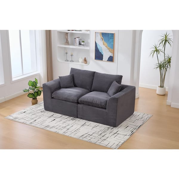 80 in. Modern Cloud Corduroy Curved Armrest 2-Piece Modular Sectional Sofa with Removable Cushion Covers in Dark Gray