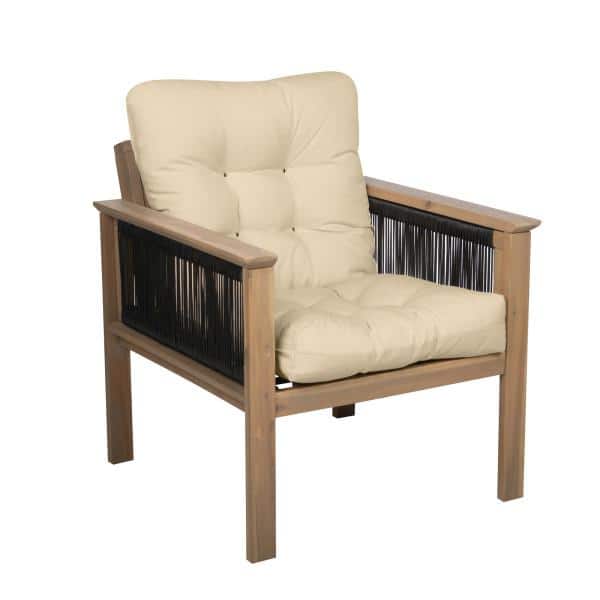 Classic Accessories 21 in. W x 19 in. D x 22.5 in. H Square Seat Back Patio Chair Cushion in Soft Beige, Stripe