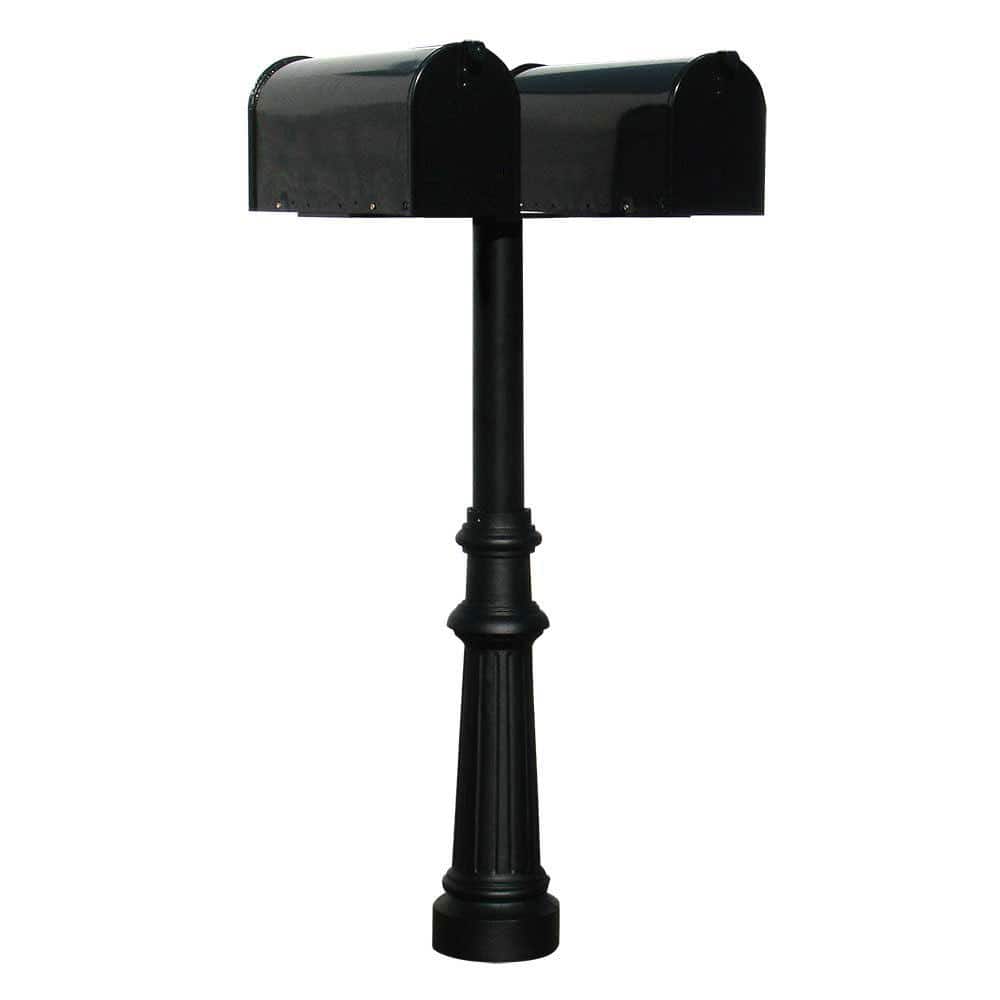 Hanford Twin Black (No Scrolls) Post System Non-Locking Mailbox with Fluted