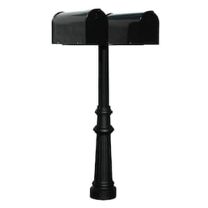 Hanford Twin Black (No Scrolls) Post System Non-Locking Mailbox with Fluted Base