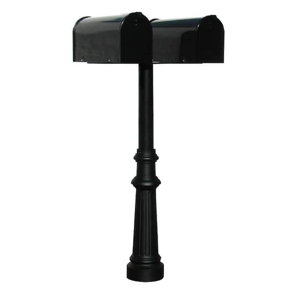 Unbranded Hanford Twin Black (No Scrolls) Post System Non-Locking Mailbox with Fluted Base