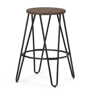 Simeon 24 in. Black and Cocoa Brown Industrial Metal Counter Height Stool with Solid Wood Seat
