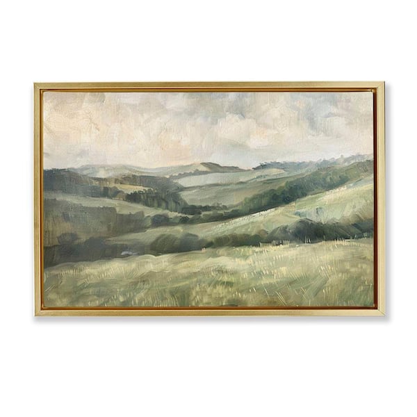 Green Hilly Landscape by LSR Design Studio Gold Floater Frame Nature Graphic Art Print 21 in. x 31 in.