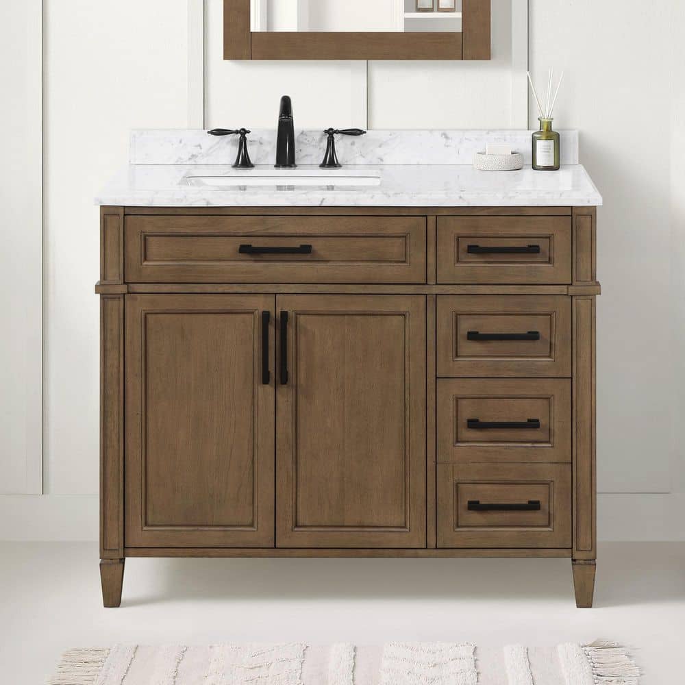 Caville 42 in. Single Sink Almond Latte Bath Vanity with Carrara Marble Top (Assembled) price history on PriceWatchPro