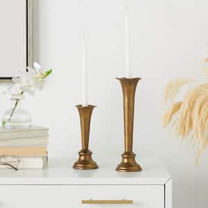 Gold Metal Tapered Candle Holder with Tulip Style Opening (Set of 2)