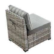 Crater Grey 9-Piece Wicker Wide Arm Patio Conversation Sofa Set with a Rectangle Fire Pit and Striped Grey Cushions