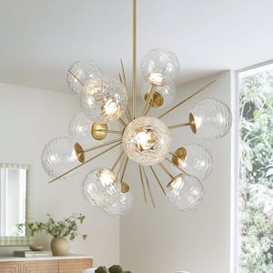 Rennnsan Aiden 15-Light Brass Gold Contemporary Dimmable Sputnik Glass ...
