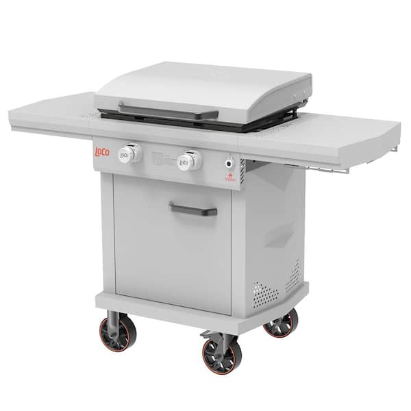 LOCO Series I 26 in. 2-Burner Digital Propane SmartTemp Flat Top Grill / Griddle in Chalk Finish with Enclosed Cart and Hood