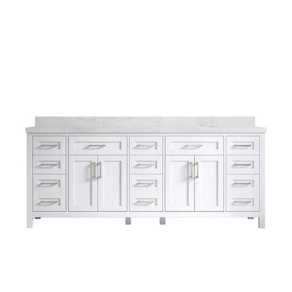 Willow Collections Cambridge 84 in. W x 22 in. D x 36 in. H Double Sink Bath Vanity in White with 2 in. Empira Quartz Top