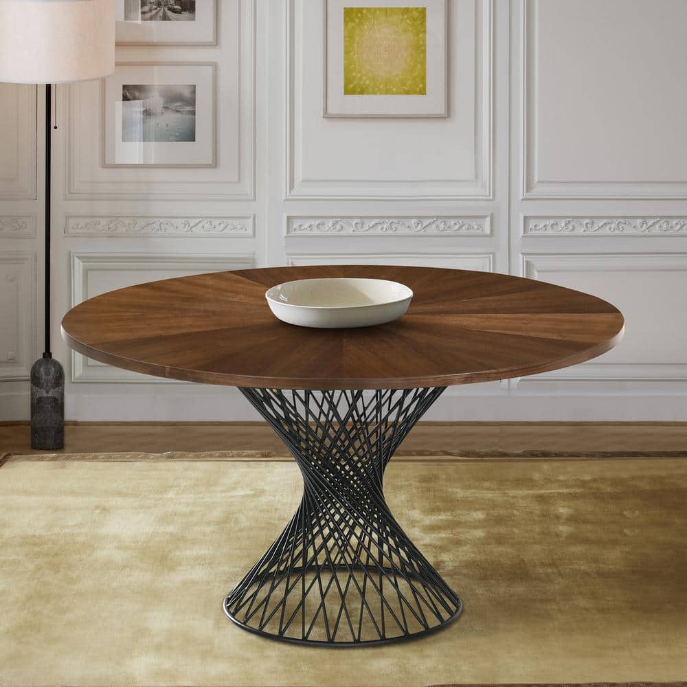 Armen Living Cirque 54 in. Walnut Wood Mid Century Modern Pedestal Round Dining Table with Epoxy Black Metal Base LCCQDIWA The Home Depot