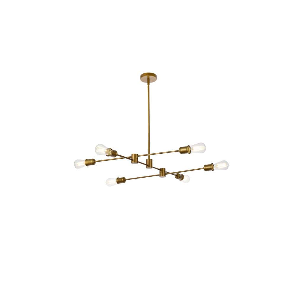Home Living 40-Watt 6-Light Brass Pendant Light with No Shade, No Bulbs Inc