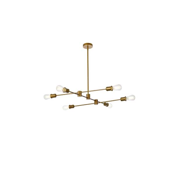 Unbranded Home Living 40-Watt 6-Light Brass Pendant Light with No Shade, No Bulbs Included