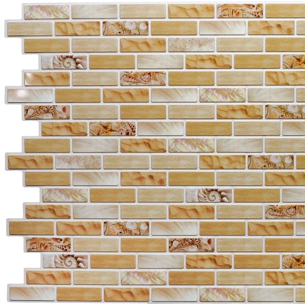 Dundee Deco 3D Falkirk Retro 1/100 in. x 39 in. x 19 in. Greenish Beige Yellow Faux Brick PVC Decorative Wall Paneling (10-Pack)