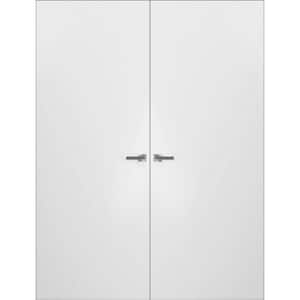 0010 48 in. x 80 in. Unassembled Left-Hand/Outswing Primed Wood Flush Mount Double Hidden Freameless Door with Hinge