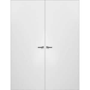 48 in. x 84 in. Unassembled Left-Hand Solid Core White Wood Flush Mount Primed Double Hidden Frameless Door with Hinge