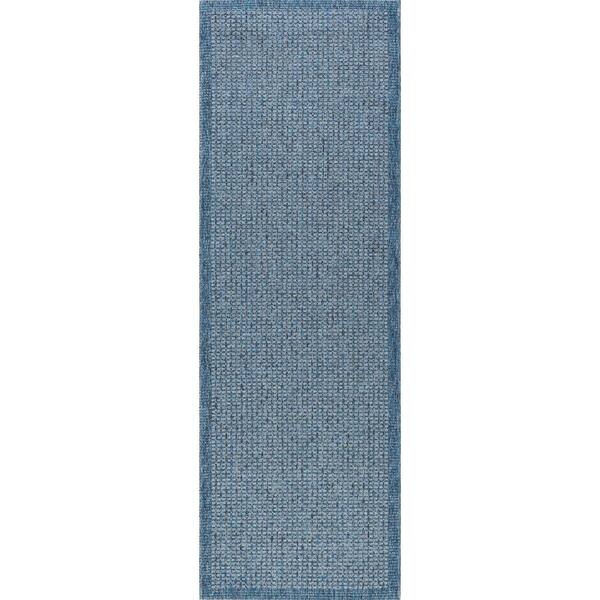 Tayse Rugs Serenity Solid Denim 2 ft. x 8 ft. Indoor/Outdoor Runner Rug