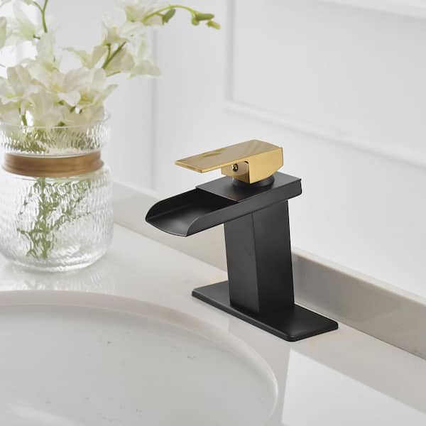 Single Handle Single Hole Bathroom Faucet in Matte Black & Gold
