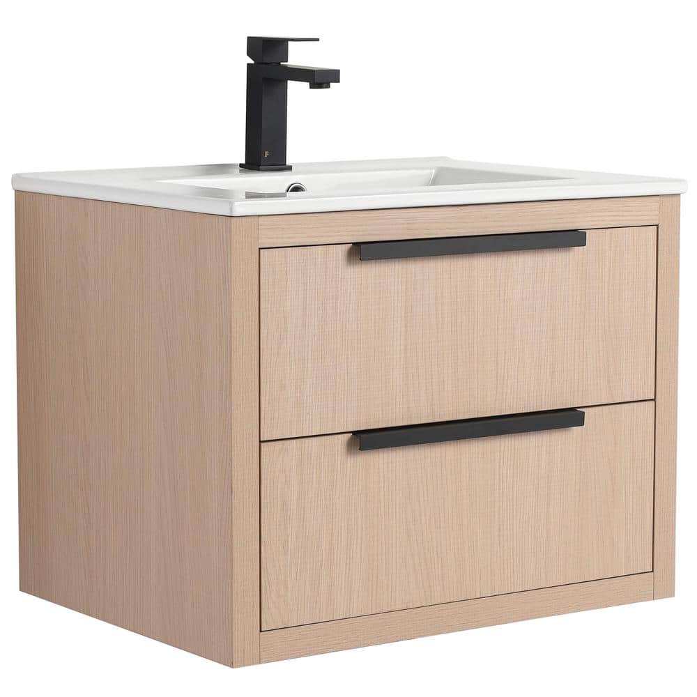 FINE FIXTURES Kingsford 24 in. Single Wall Mounted White Oak Bath ...