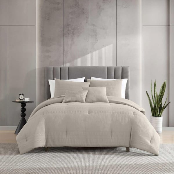 Variegated Waffle 3-Piece Linen Beige Microfiber King Comforter Set