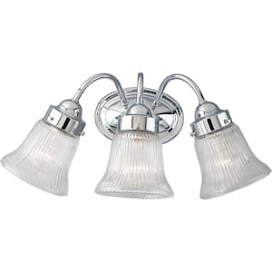 Fluted Glass Collection 3-Light Chrome Bathroom Vanity Light with Glass Shades