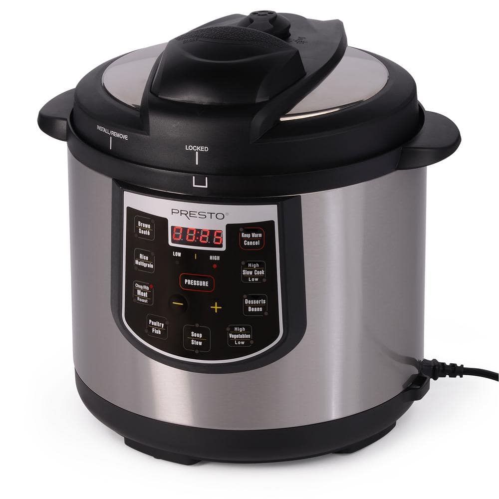 Presto 02141 6-Quart Electric Pressure Cooker, Black, Silver, Stainless  steel