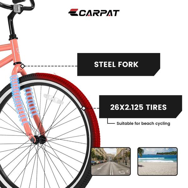 26 in. Pink Beach Cruiser Bike, Single Speed Drivetrain