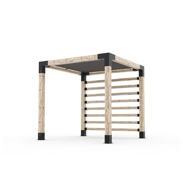 TOJA GRID 8 ft. x 8 ft. Pergola Kit with 4x4 KNECT Post Wall and Graphite Shade Sail for 6x6 Wood Posts
