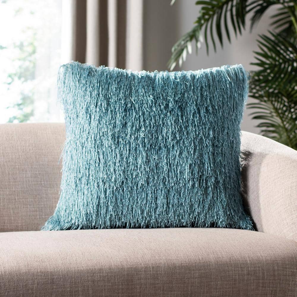 Blue 20" Square Shag Outdoor Accent Pillow
