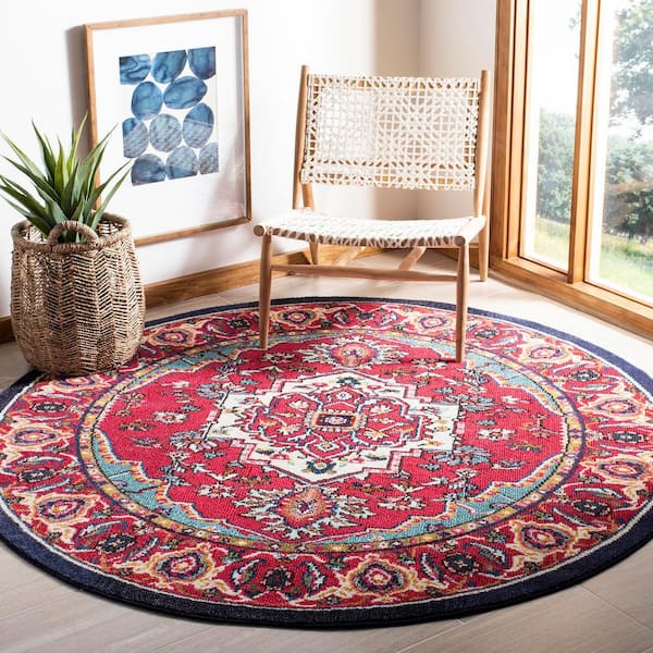Monaco Red/Turquoise 7 ft. x 7 ft. Round Border Area Rug