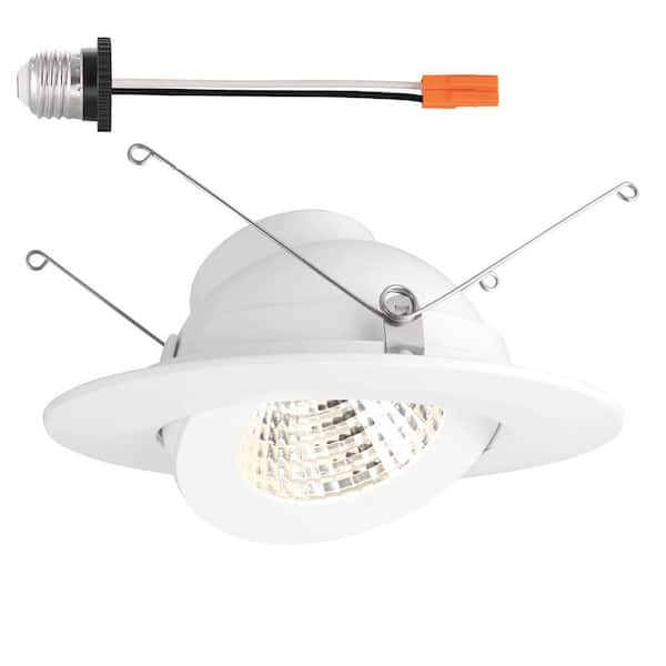 5 in. / 6 in. Dimmable Integrated LED White Round Recessed Gimbal Light Retrofit Trim Selectable CCT