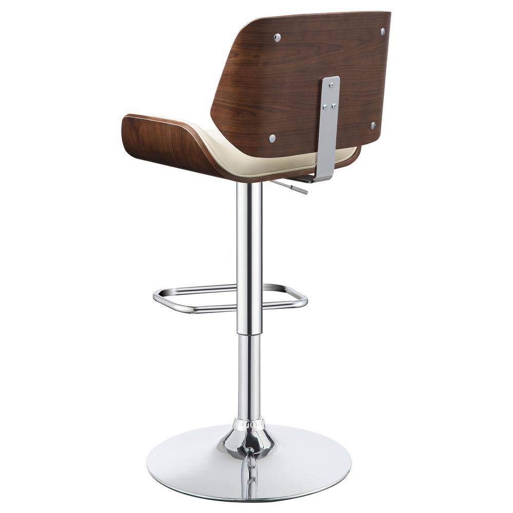 Cream Faux Leather Adjustable Swivel Bar Stool with Walnut Wood