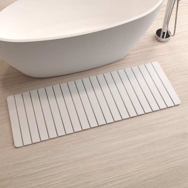 58 in. x 21 in. Quick Dry Extra Large Slatted Natural White Rectangle Diatomite Bathmat