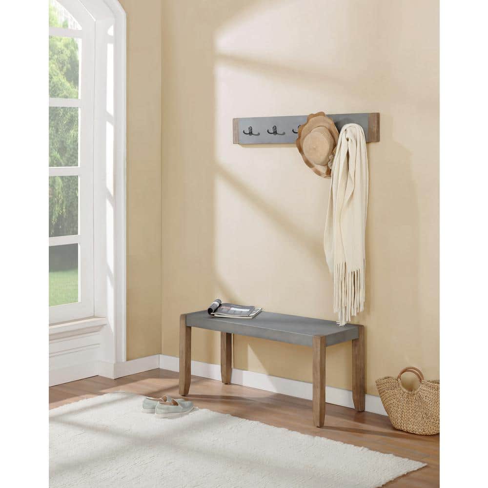 Newport 40" Faux Concrete and Wood Rustic Bench