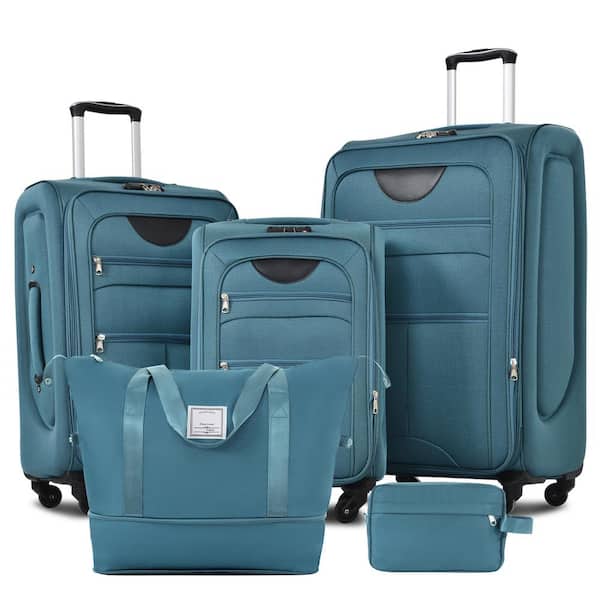 5-Piece Dark Blue Polyester Softside Spinner 20"24"28" Luggage Set with Expandable Duffel Bag, Toiletry Bag