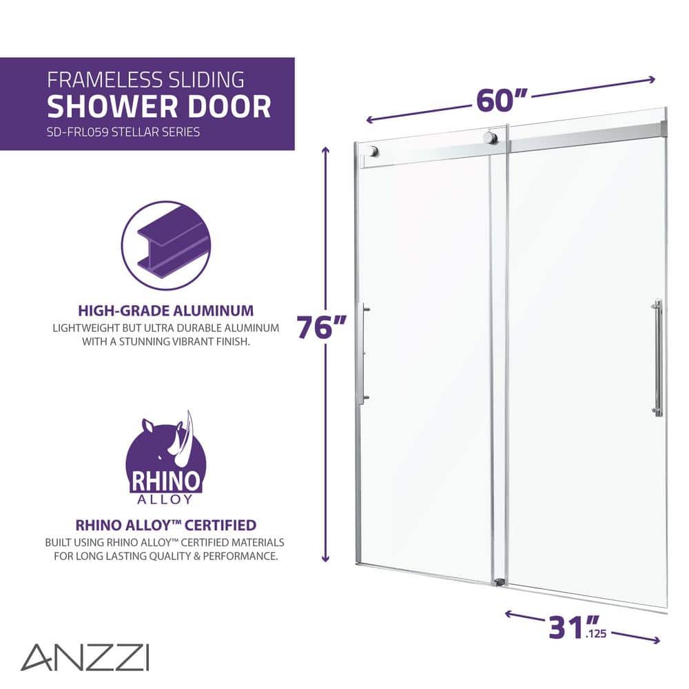 Stellar 76" x 60" Frameless Polished Chrome Sliding Shower Door