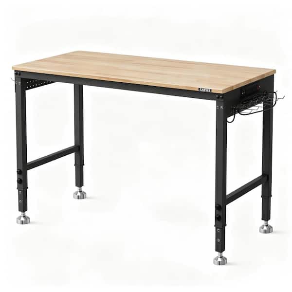 Heavy-Duty Commercial Workbench 48x24 in – 6-Level Adjustable Height, 2000 lb Capacity, Durable Rubberwood Top