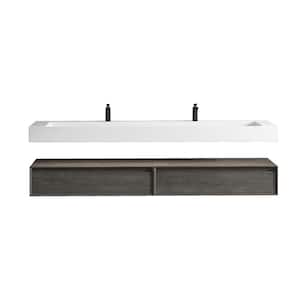 Alysa 84 in. W. x 20 in. D x 23 in. H Double Sink Floating Bath Vanity in Smoke Oak with White Acrylic Top