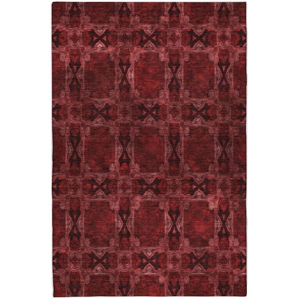 Dream Shag Premium Machine Washable Abstract ADS564 Burgundy 8 ft. x 10 ft. Area Rug