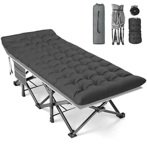 Trigg 31.5 in. Outdoor Folding Cots for Camp with Carry Bag Portable Sleeping Camping Cot, Gray Bed+Black Pad