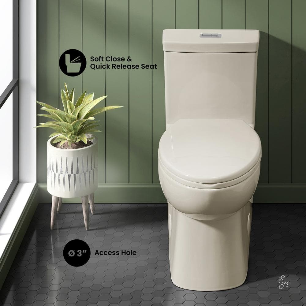 Bisque Elongated Dual Flush One-Piece Toilet