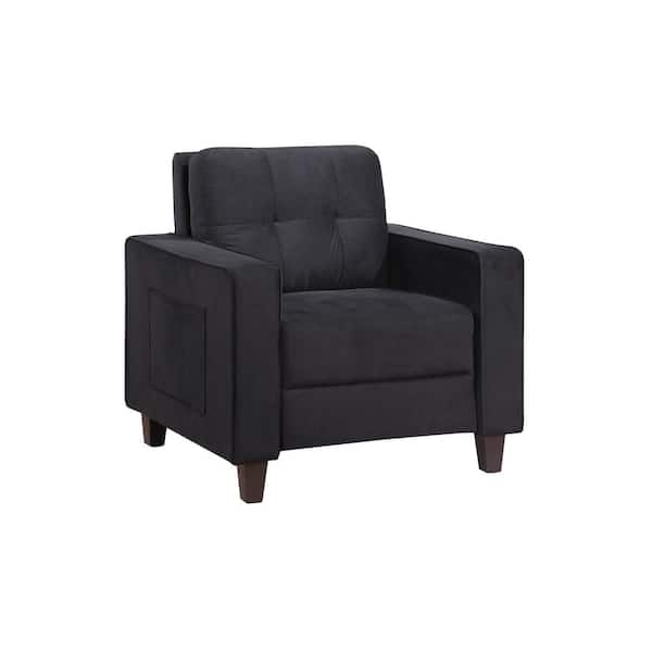 Spaco Black Velvet Modern Sofa Comfortable Arm Chair with Plastic Feet ...