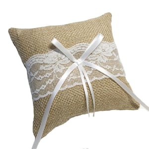 White Lace, 6 in. x 6 in. Vintage and elegant jewelry accessories, Natural Burlap Ring Pillows
