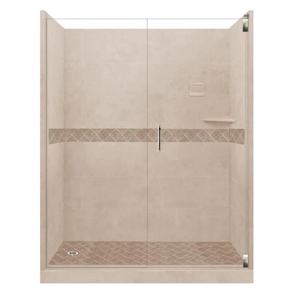 American Bath Factory Espresso Diamond Hinged 32 in. x 60 in. x 80 in. Left Drain Alcove Shower Kit in Brown Sugar and Nickel Hardware