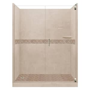 Espresso Diamond Hinged 42 in. x 60 in. x 80 in. Left Drain Alcove Shower Kit in Brown Sugar and Nickel Hardware