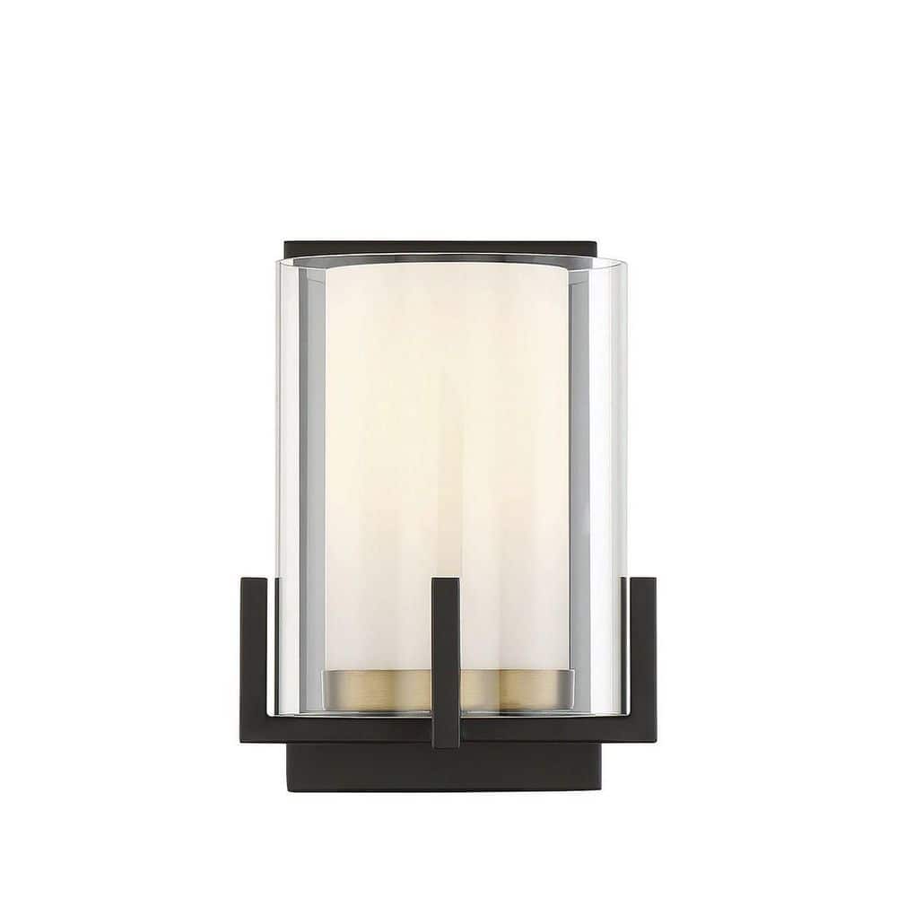 Eaton 8.25" Matte Black and Warm Brass Contemporary Outdoor Wall Sconce