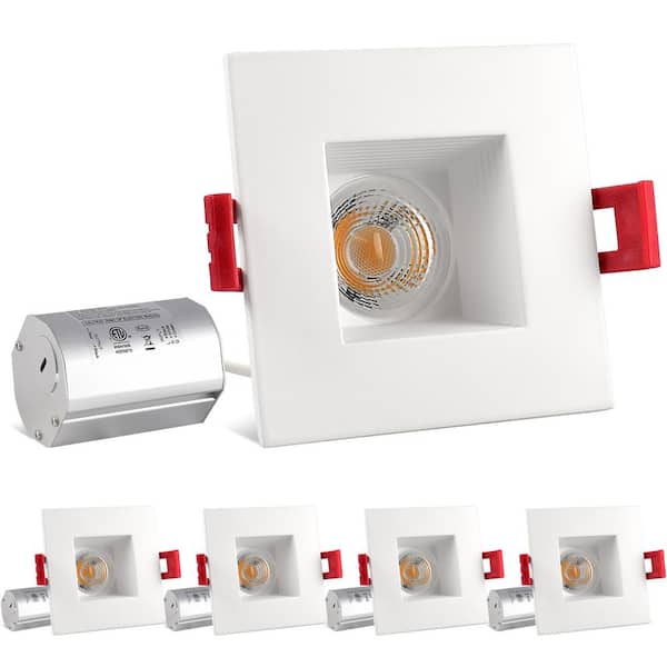 LUXRITE 2 in. Canless Square with J-Box 600lm Bright White Remodel Integrated LED Recessed Light Kit Dimmable Damp Rated 4 Pack