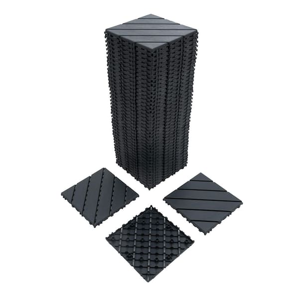 12 in. x 12 in. Plastic Gray Square Pattern Interlocking Floor Outdoor Patio Deck All-Weather Tiles (44-Pack)