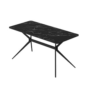 Black Wooden 53.9 in. Width, Trestle Base Dining Table for 6 Seating