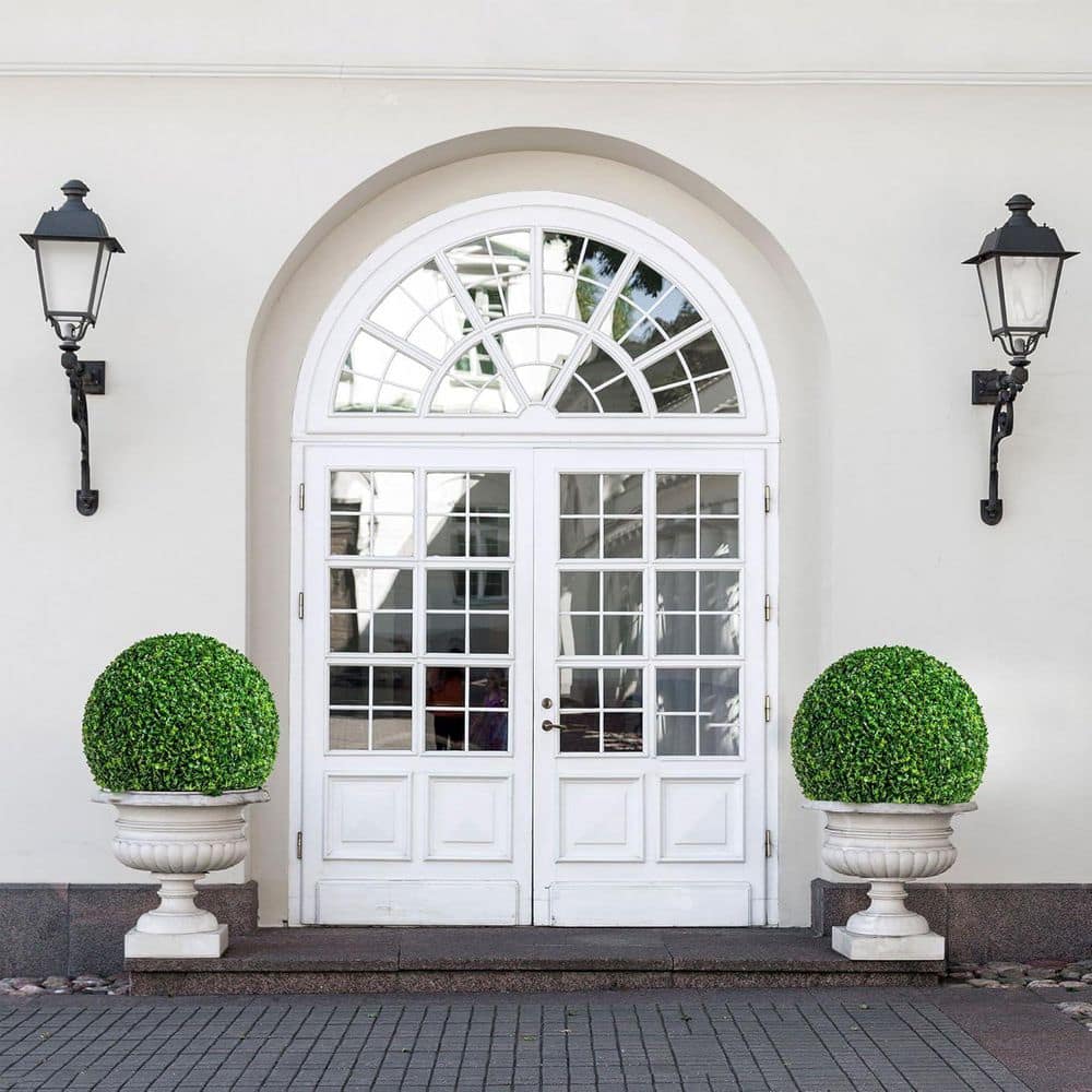 HWT 15 in. 2-Pieces Artificial Plant Topiary Ball Faux Boxwood
